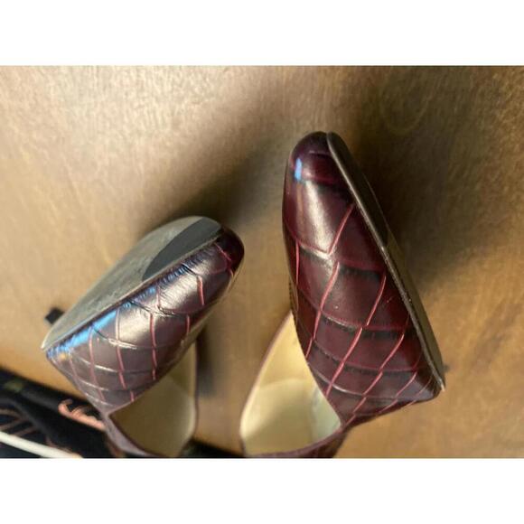 L.K. Bennett Burgundy Croc Embossed Leather High Heels (Sz 37) - Picture 11 of 13